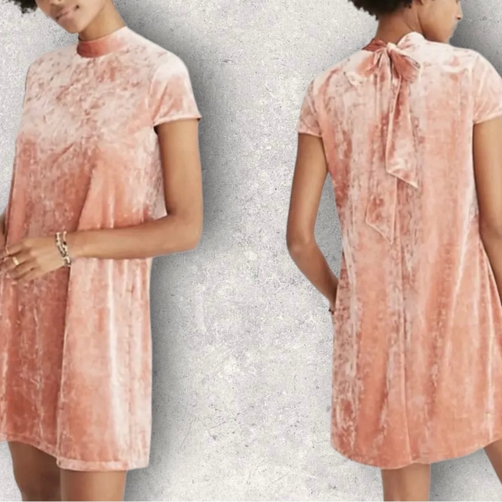 MADEWELL Mini Dress XS Crushed Velvet  Short Sleeve Mock neck K1070 NEW